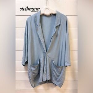 STEILMANN Light Blue Silk Oversized Blouse Jacket XL/XXL